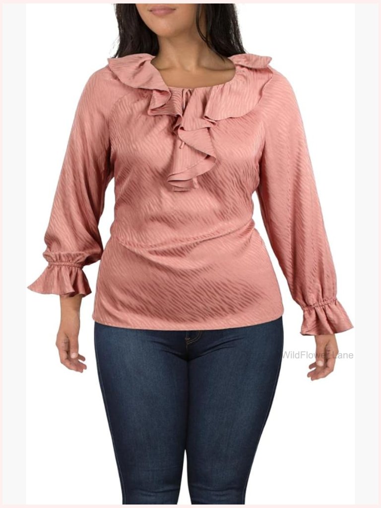 Tonal Wave Jacquard Ruffle Tulla Blouse
